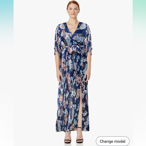 Anrabess Navy Floral Maxi Dress - sheer, long overlay over a shorter slip - Picture 4 of 12